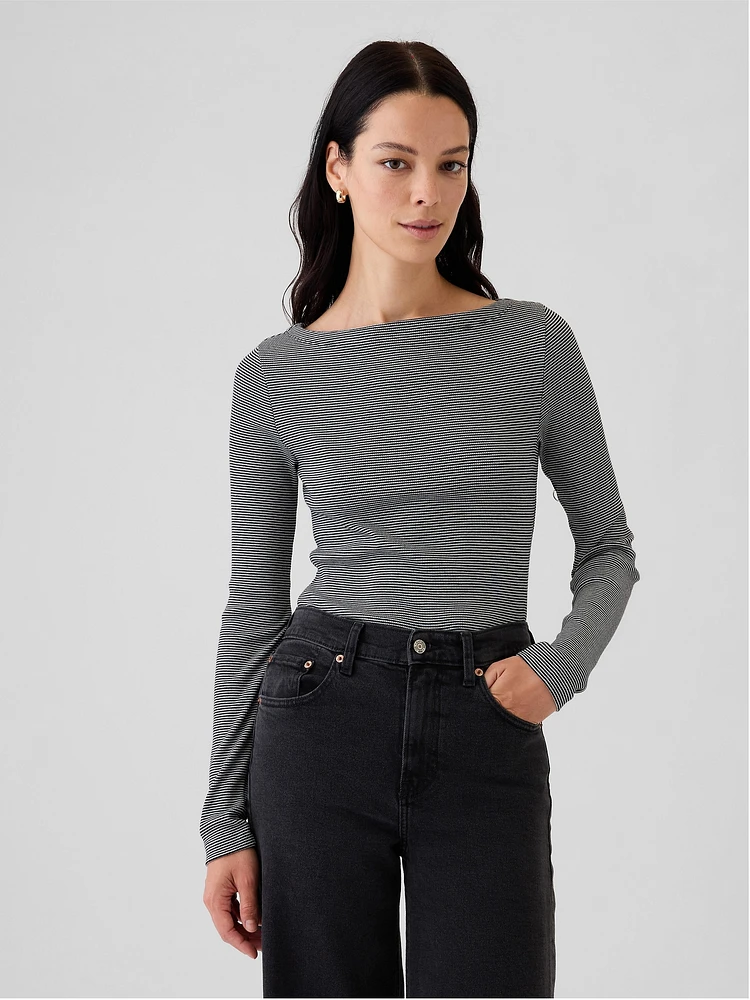 Modern Rib Cropped Boatneck T-Shirt