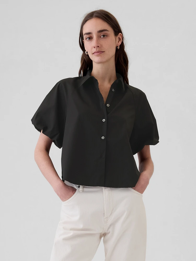 Organic Cotton Poplin Bubble Sleeve Shirt