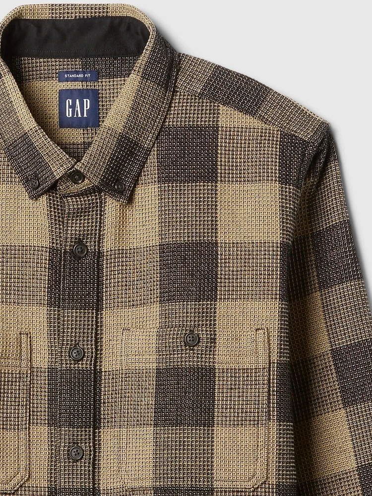 Waffle-Knit Flannel Shirt