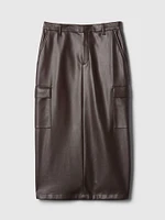 Vegan Leather Cargo Midi Skirt