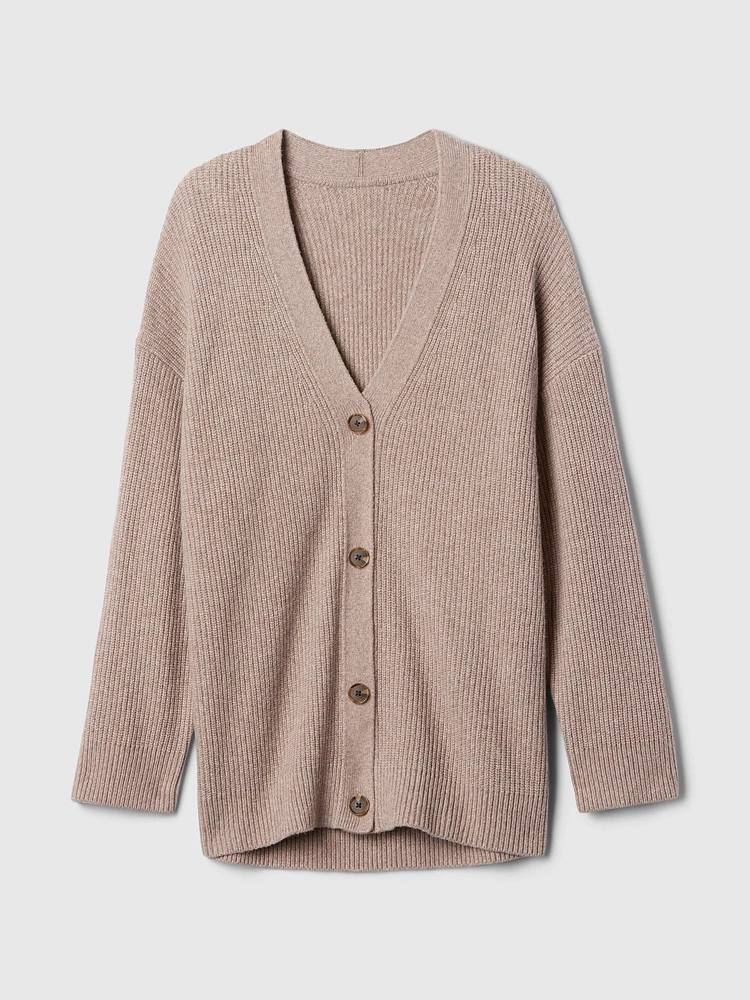 CashSoft Shaker-Stitch Boyfriend Cardigan