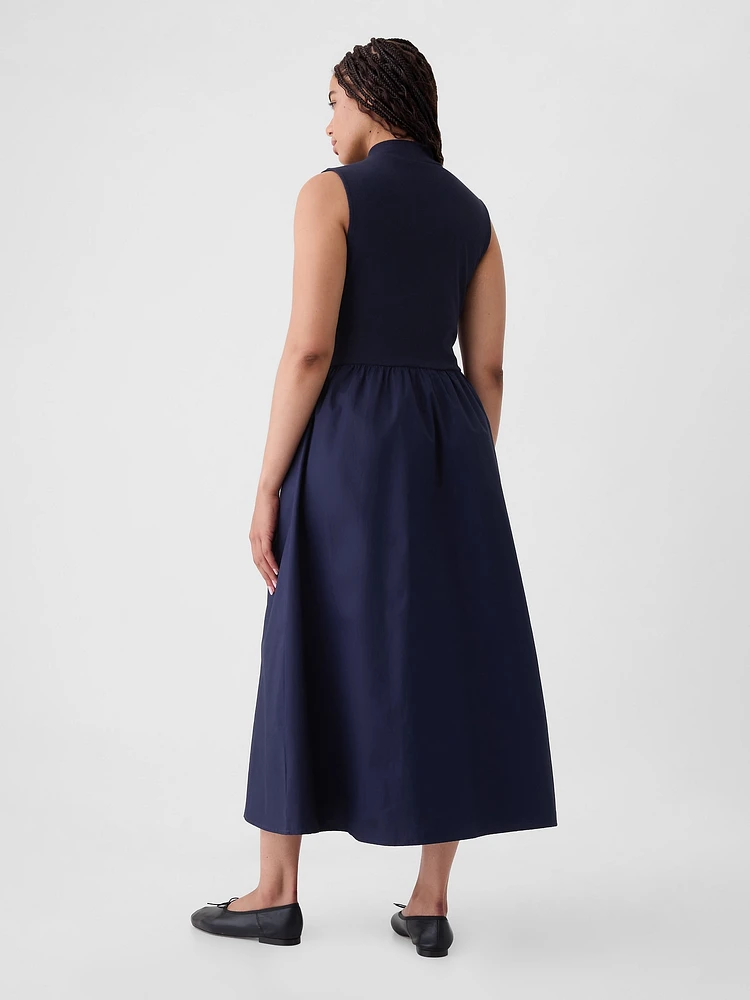 Mockneck Mixed Media Midi Dress