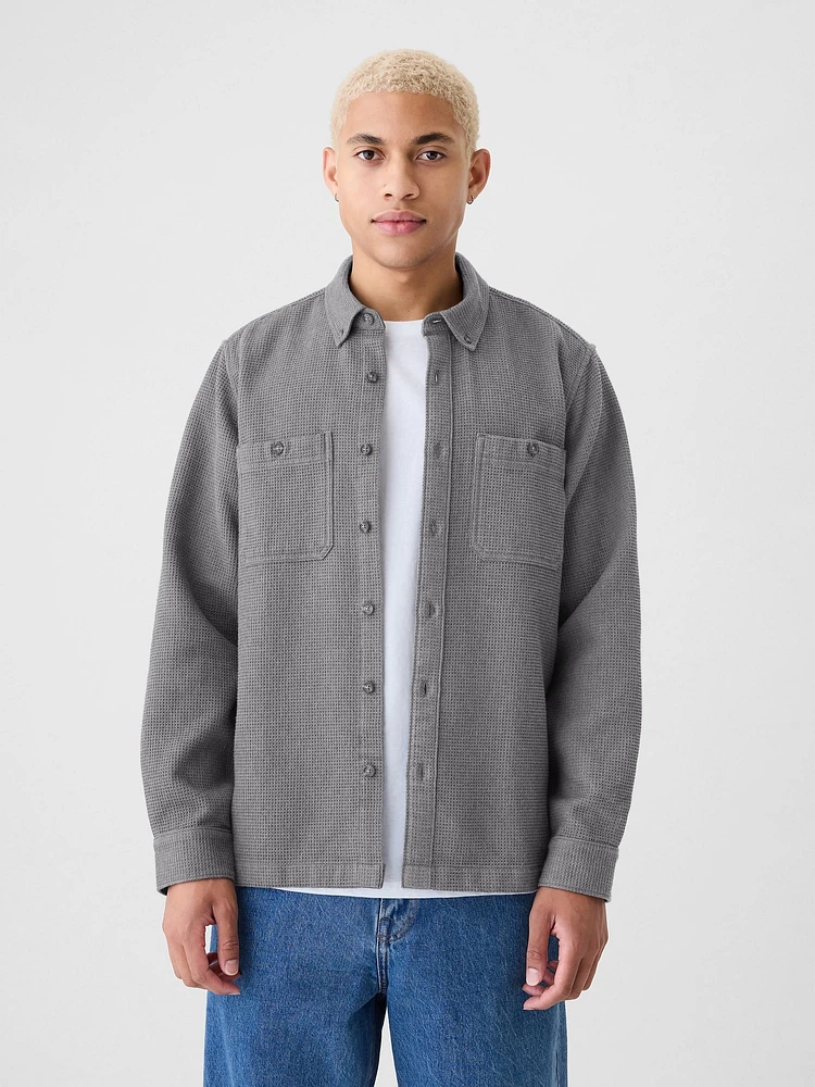 Waffle-Knit Flannel Shirt