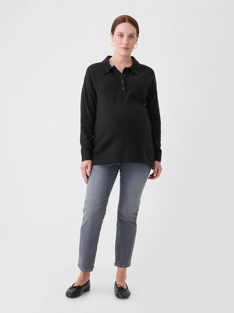 Maternity CashSoft Henley Sweater Polo Shirt