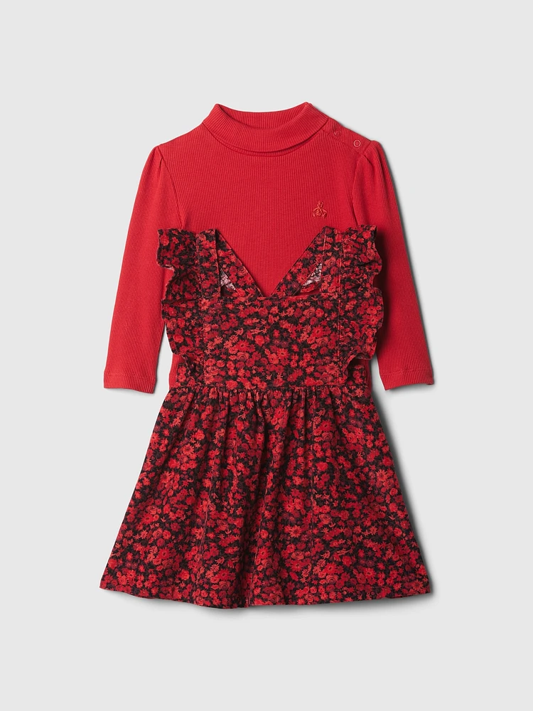 Baby Turtleneck Ruffle Pinafore Dress Set