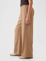 Wide-Leg Seamed Pull-On Pants