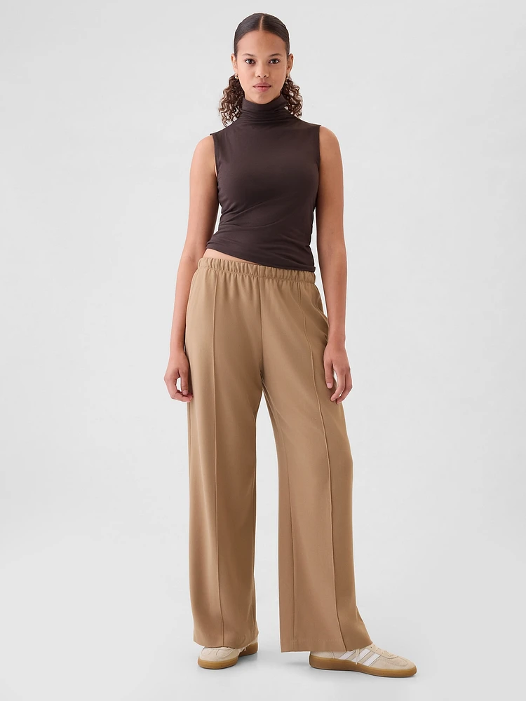 Wide-Leg Seamed Pull-On Pants