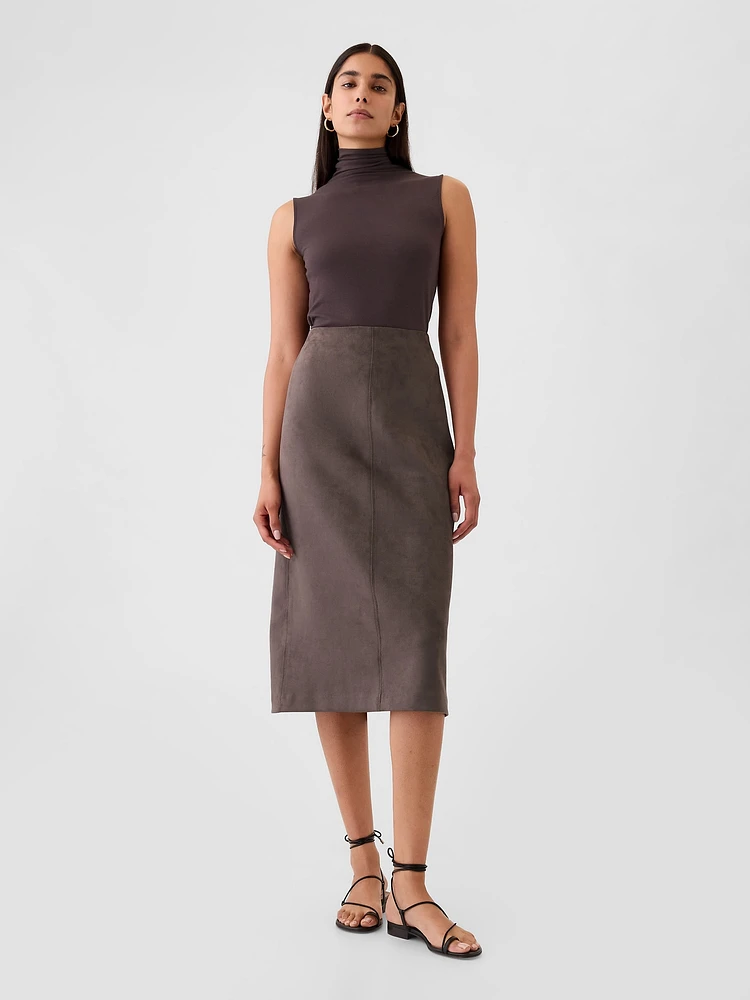 Vegan Suede Midi Skirt