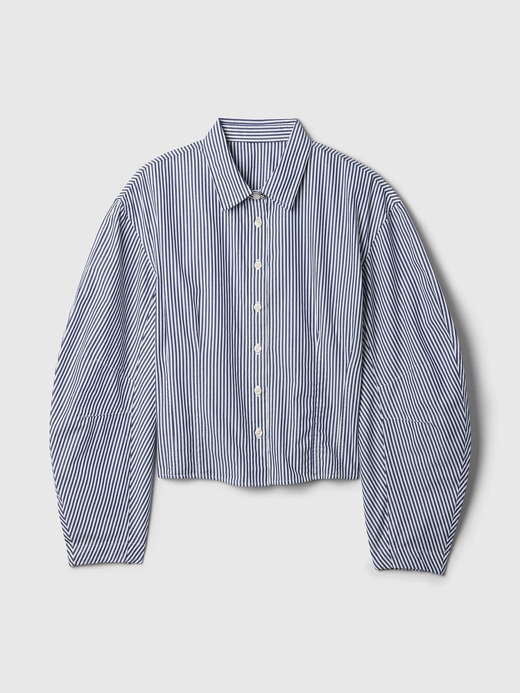 Organic Cotton Poplin Barrel-Sleeve Crop Shirt