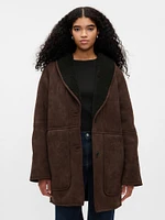 Vegan Suede Shawl Collar Coat