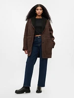 Vegan Suede Shawl Collar Coat