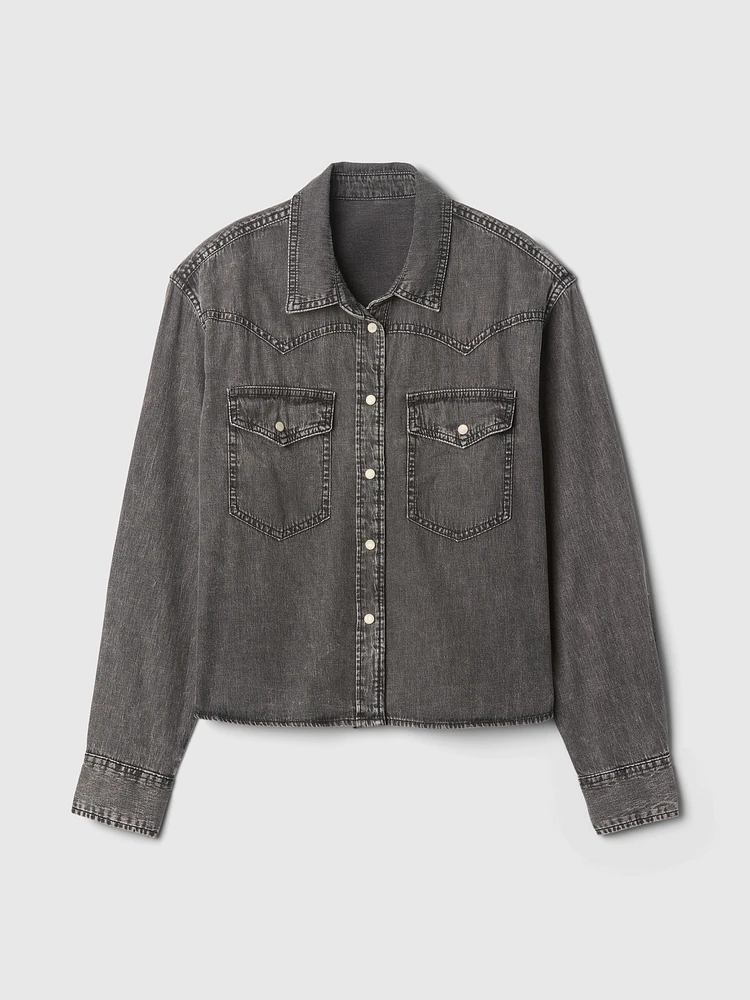Cropped Western Denim Shirt