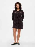 Velvet Denim Mini Shirtdress