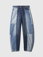 High Rise Patchwork Barrel Jeans