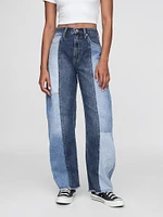 High Rise Patchwork Barrel Jeans