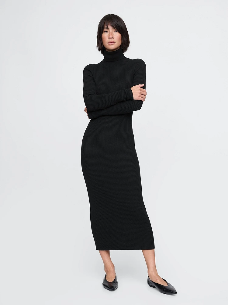 Turtleneck Rib Midi Sweater Dress