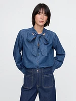 Denim Tie-Neck Shirt