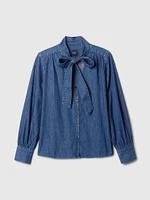 Denim Tie-Neck Shirt