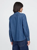 Denim Tie-Neck Shirt