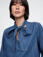 Denim Tie-Neck Shirt