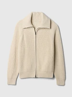 Shaker-Stitch Zip Cardigan