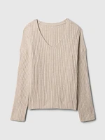 CashSoft Wide Rib V-Neck Sweater