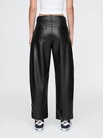 Mid Rise Vegan Leather Barrel Pants