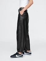 Mid Rise Vegan Leather Barrel Pants