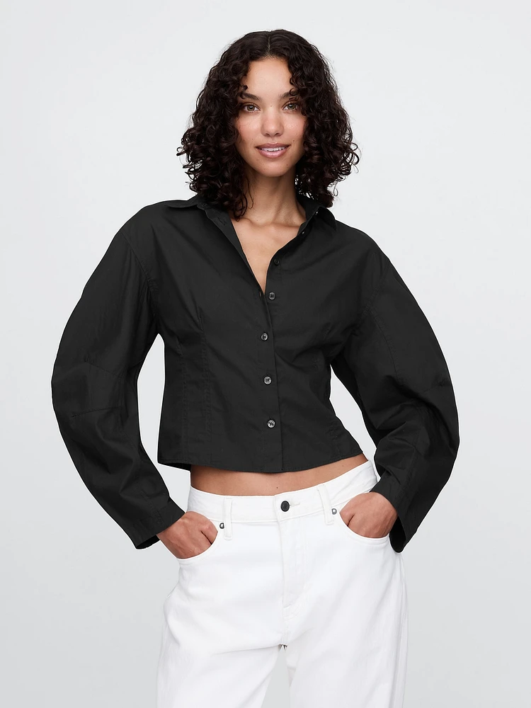 Organic Cotton Poplin Barrel Sleeve Cropped Shirt