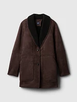 Vegan Suede Shawl Collar Coat