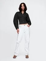 Organic Cotton Poplin Barrel Sleeve Cropped Shirt