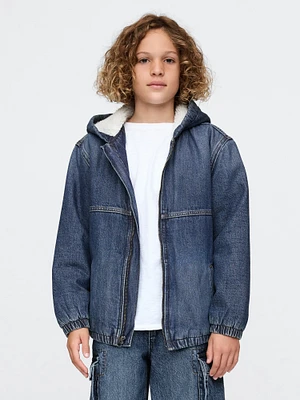 Kids Cozy Denim Hooded Jacket