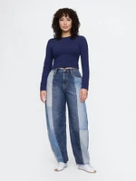 High Rise Patchwork Barrel Jeans