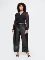 Mid Rise Vegan Leather Barrel Pants