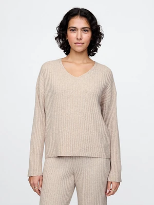 CashSoft Wide Rib V-Neck Sweater