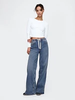 Mid Rise Knit Easy Baggy Jeans