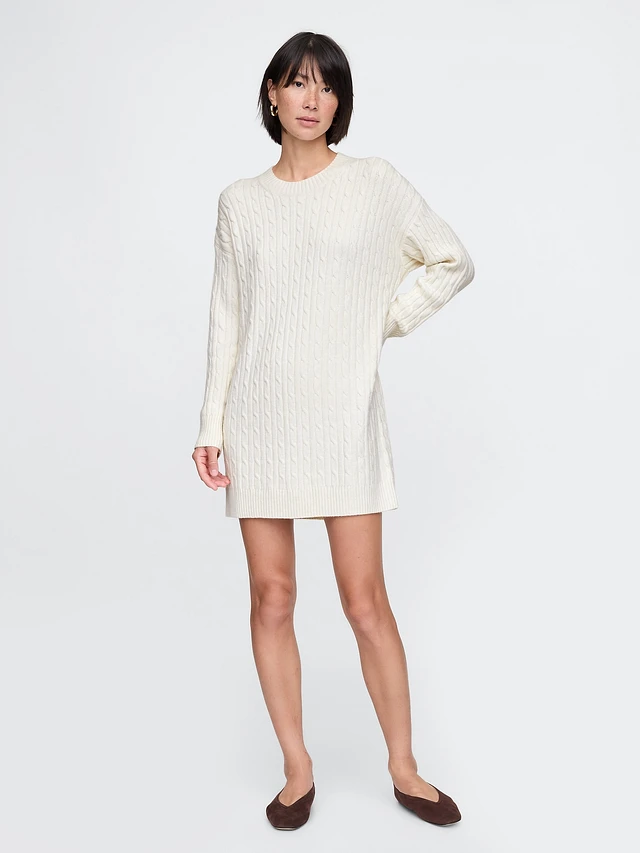 CashSoft Cable-Knit Mini Sweater Dress