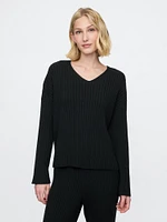 CashSoft Wide Rib V-Neck Sweater