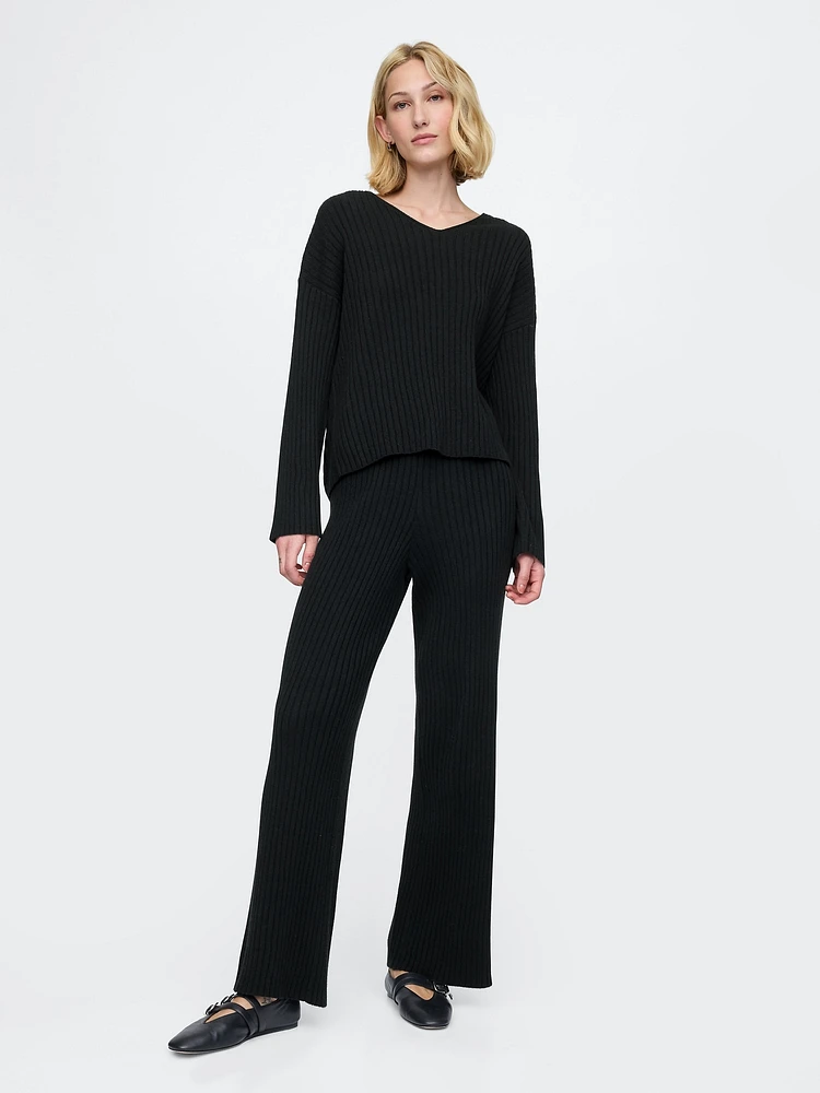 CashSoft Wide Rib V-Neck Sweater