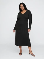 V-Neck Rib Maxi Sweater Dress