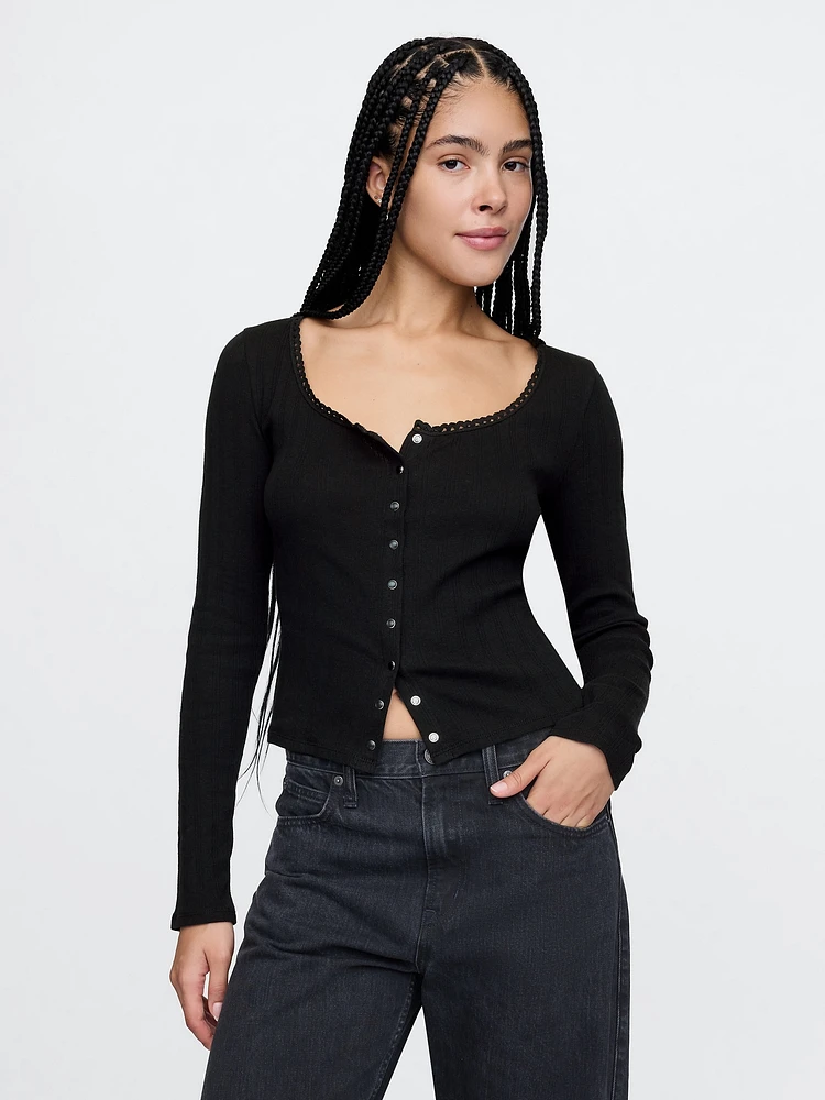 Cropped Pointelle Cardigan