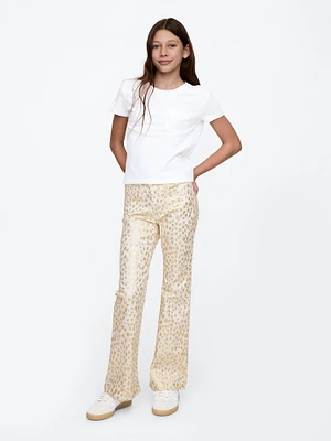 Kids High Rise Leopard Foil ';70s Flare Jeans