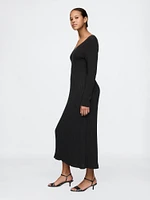 V-Neck Rib Maxi Sweater Dress