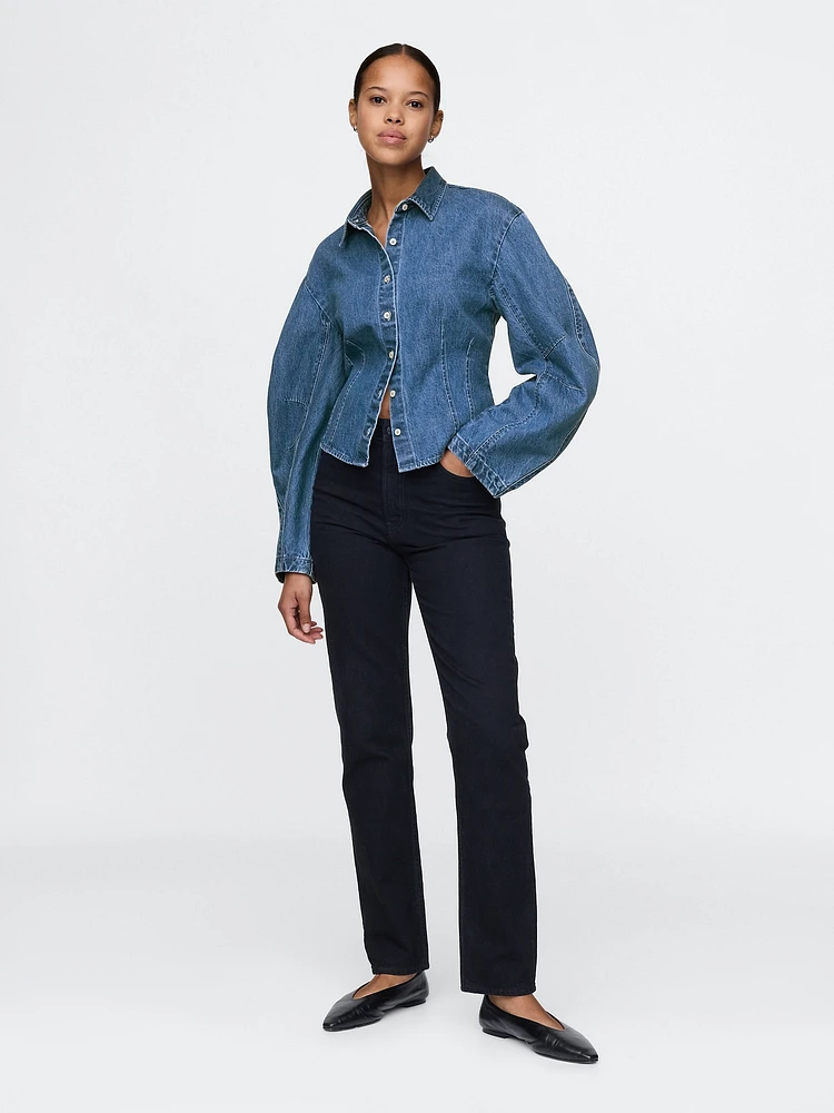 Barrel-Sleeve Denim Shirt
