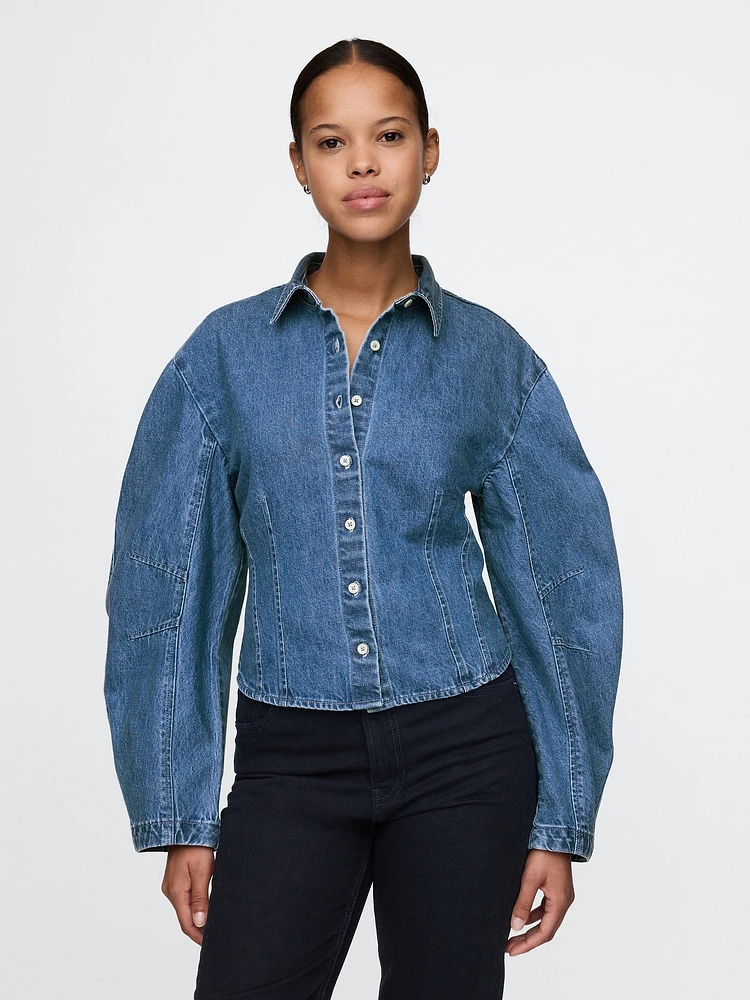 Barrel-Sleeve Denim Shirt