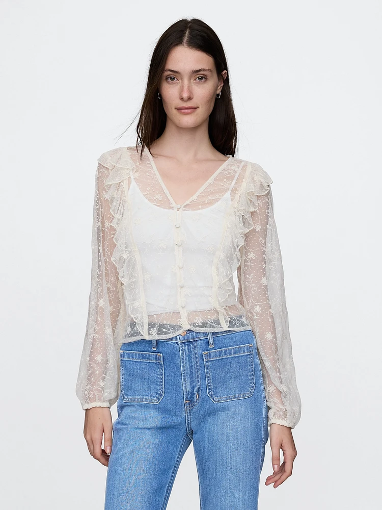 Recycled Lace Ruffle Top