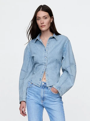 Barrel-Sleeve Denim Shirt