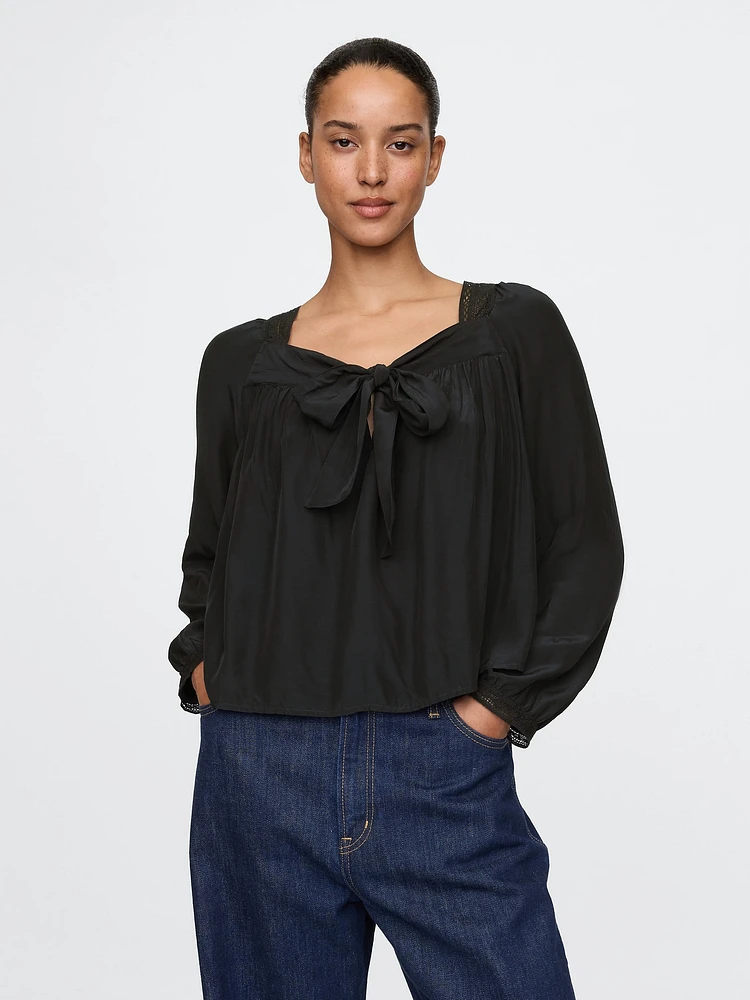 Square-Neck Bow Cropped Top