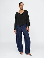 Square-Neck Bow Cropped Top