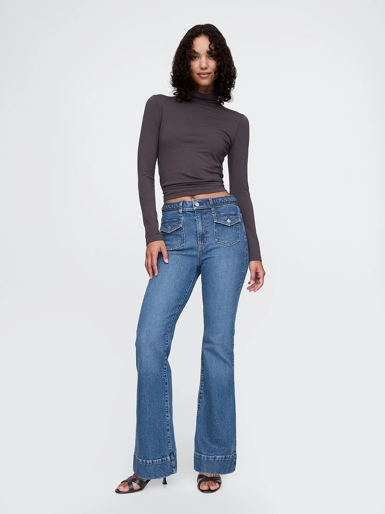 High Rise Braided ';70s Flare Jeans